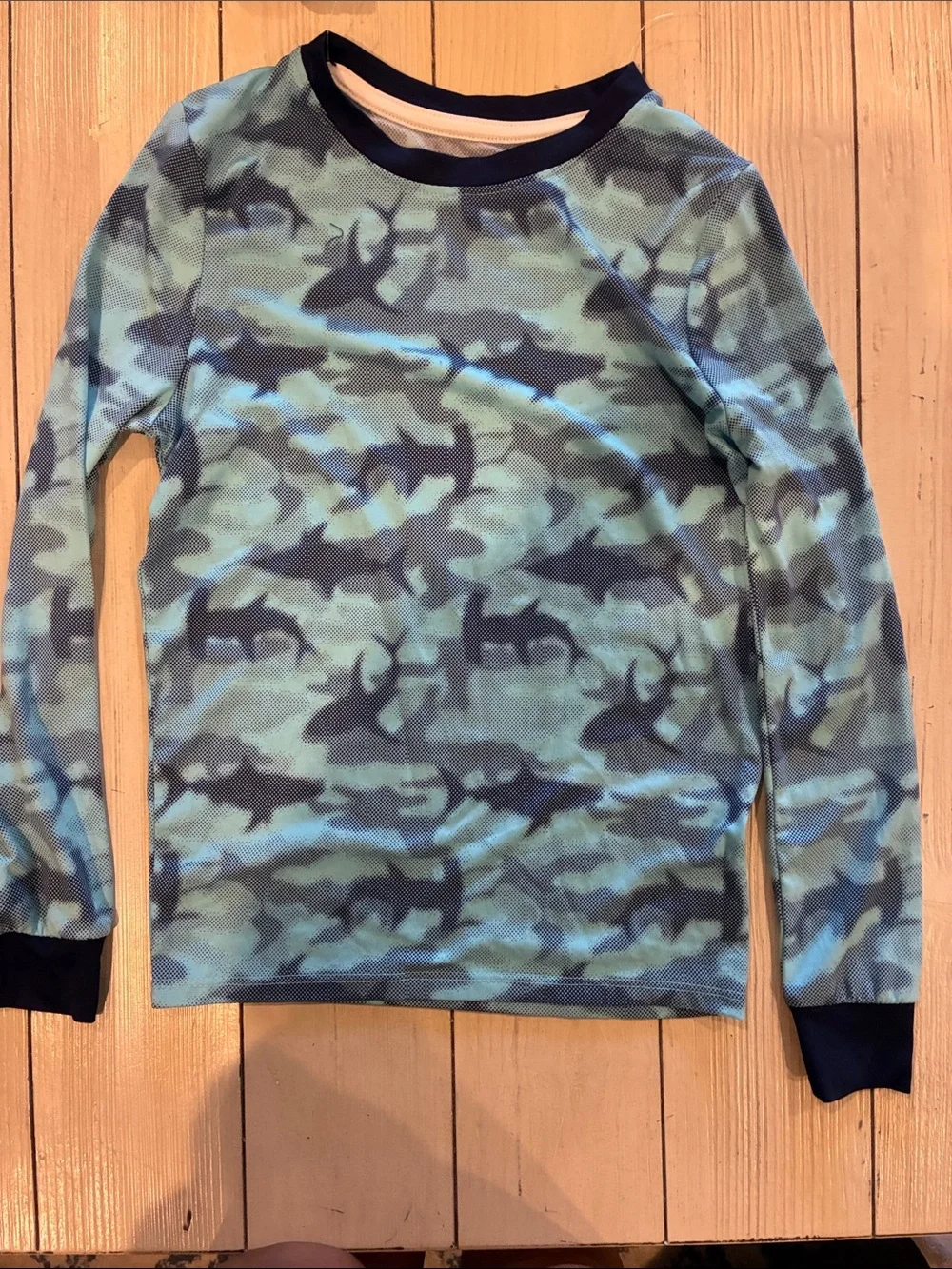 Kids Blue Shark Camouflage Pajama Set with Navy Trim
